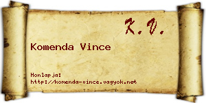 Komenda Vince névjegykártya